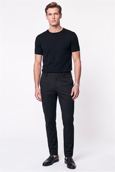 Comfort Fit Beli Lastikli Esnek Keten Siyah Pantolon P 1221