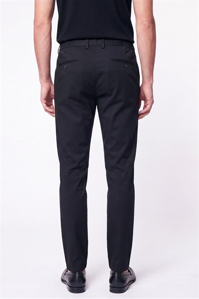 Comfort Fit Beli Lastikli Esnek Keten Siyah Pantolon P 1221