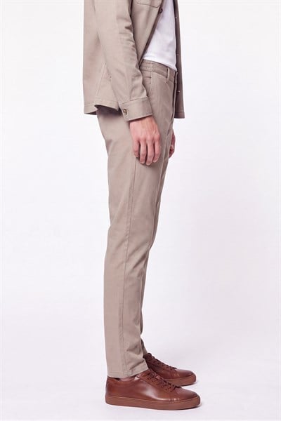 Comfort Fit Beli Lastikli Esnek Keten Bej Pantolon P 1221