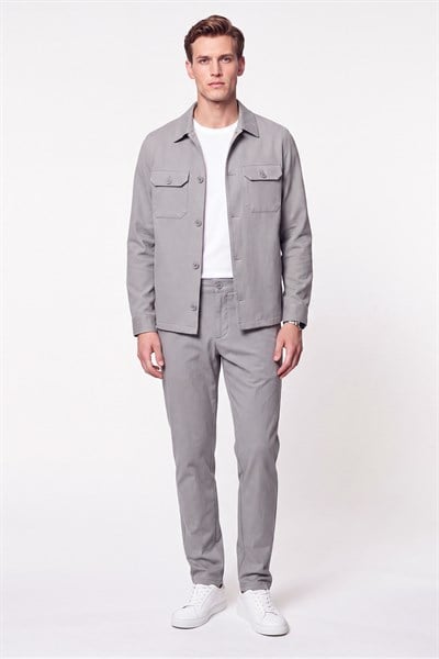 Comfort Fit Beli Lastikli Esnek Keten Gri Pantolon P 1221