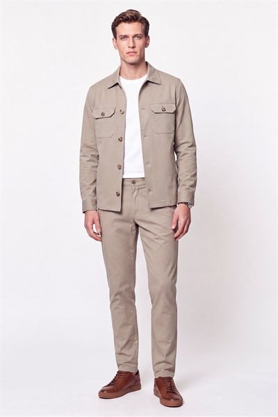 Comfort Fit Beli Lastikli Esnek Keten Bej Pantolon P 1221