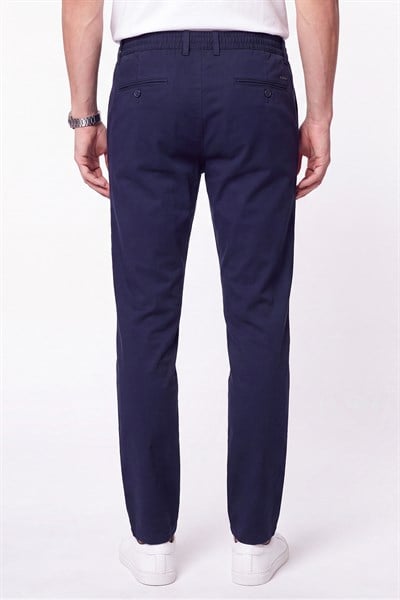 Comfort Fit Beli Lastikli Esnek Keten Lacivert Pantolon P 1221