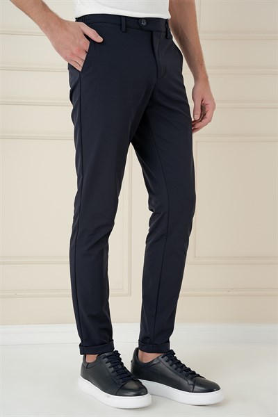 Comfort Fit Beli Lastikli Esnek Pamuk Lacivert Pantolon P 1173