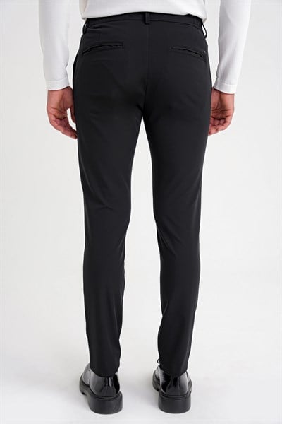Comfort Fit Beli Lastikli Esnek Pamuk Siyah-1 Pantolon P 1173