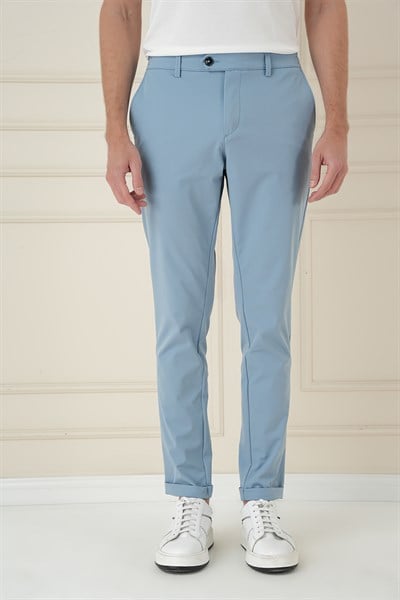 Comfort Fit Beli Lastikli Esnek Pamuk Havacı Mavi Pantolon P 1173