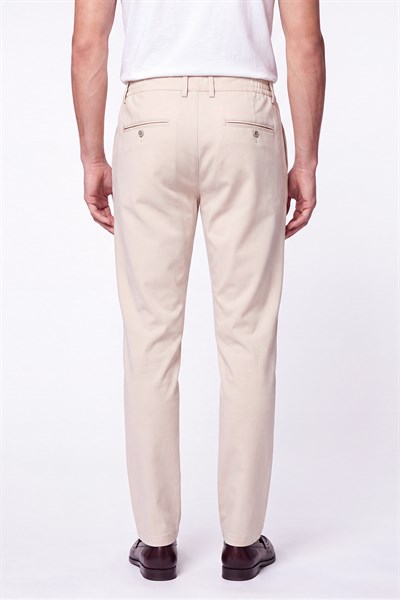 Comfort Fit Beli Lastikli Esnek Pamuk Bej Jogger Pantolon P 1222
