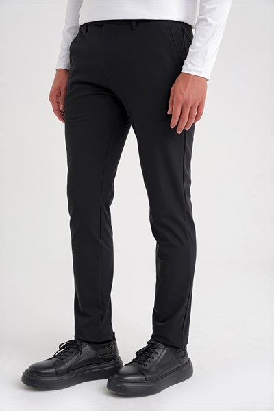 Comfort Fit Beli Lastikli Esnek Pamuk Siyah-2 Pantolon P 1173