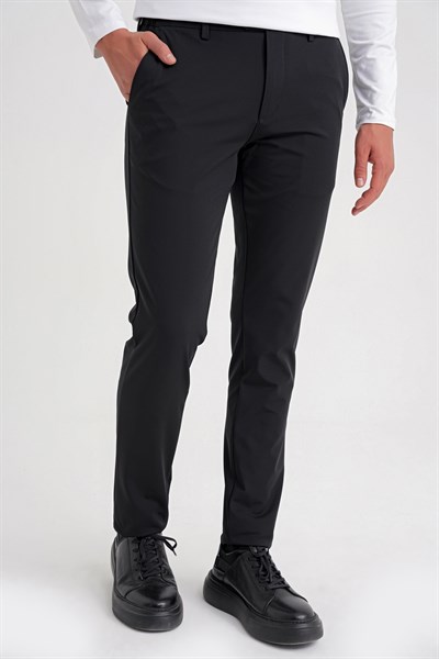 Comfort Fit Beli Lastikli Esnek Pamuk Siyah-2 Pantolon P 1173