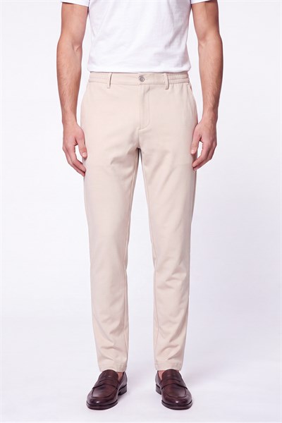 Comfort Fit Beli Lastikli Esnek Pamuk Bej Jogger Pantolon P 1222