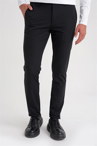 Comfort Fit Beli Lastikli Esnek Pamuk Siyah-2 Pantolon P 1173
