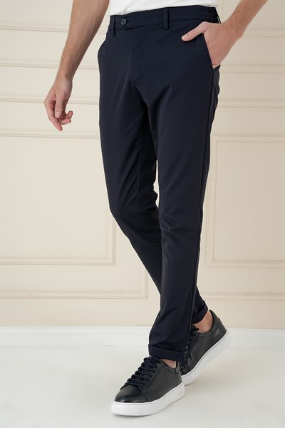 Comfort Fit Beli Lastikli Esnek Pamuk Lacivert Pantolon P 1173