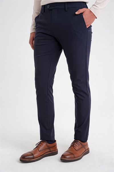 Comfort Fit Beli Lastikli Esnek Pamuk Lacivert-2 Pantolon P 1173