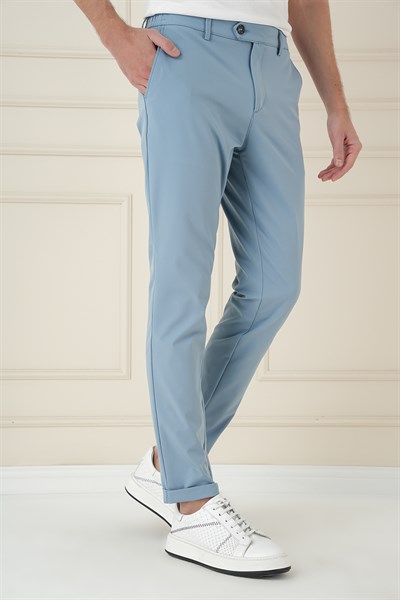 Comfort Fit Beli Lastikli Esnek Pamuk Havacı Mavi Pantolon P 1173
