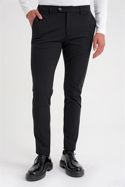 Comfort Fit Beli Lastikli Esnek Pamuk Siyah-1 Pantolon P 1173