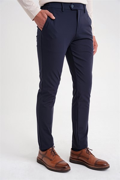 Comfort Fit Beli Lastikli Esnek Pamuk Lacivert-2 Pantolon P 1173