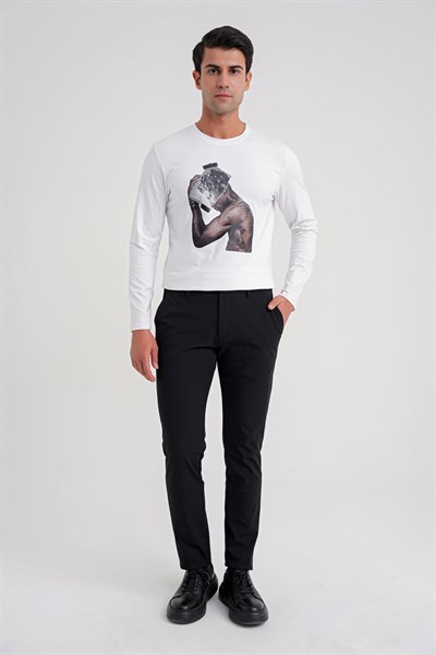 Comfort Fit Beli Lastikli Esnek Pamuk Siyah-2 Pantolon P 1173