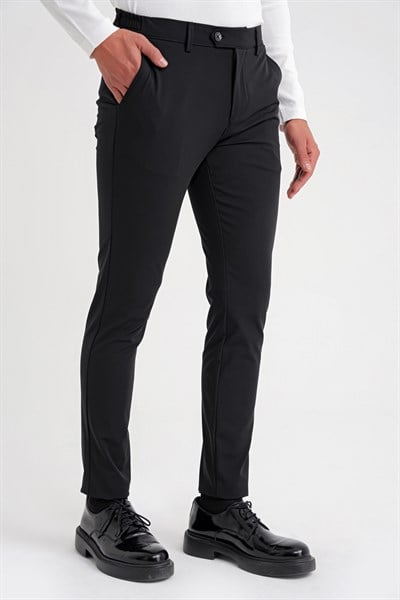 Comfort Fit Beli Lastikli Esnek Pamuk Siyah-1 Pantolon P 1173