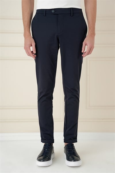 Comfort Fit Beli Lastikli Esnek Pamuk Lacivert Pantolon P 1173