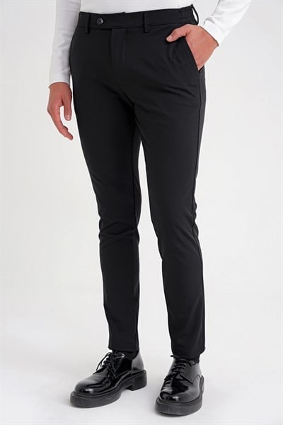 Comfort Fit Beli Lastikli Esnek Pamuk Siyah-1 Pantolon P 1173