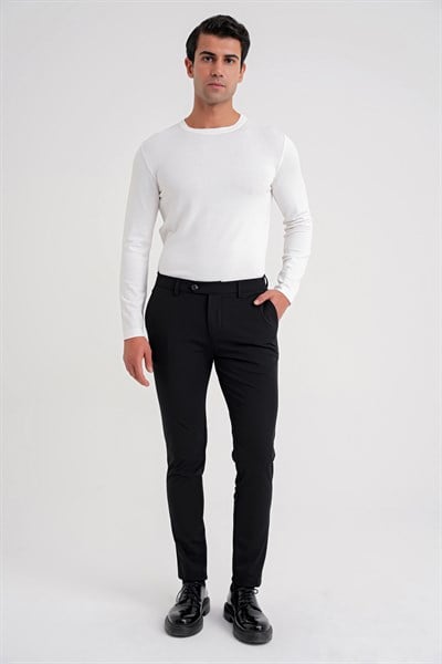 Comfort Fit Beli Lastikli Esnek Pamuk Siyah-1 Pantolon P 1173