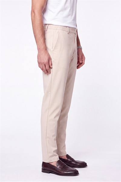 Comfort Fit Beli Lastikli Esnek Pamuk Bej Jogger Pantolon P 1222
