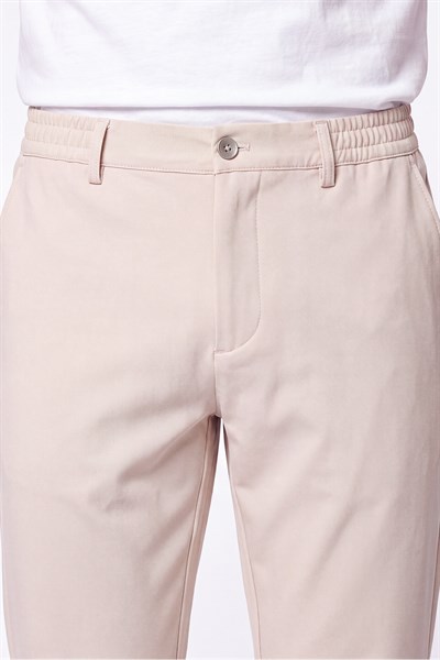 Comfort Fit Beli Lastikli Esnek Pamuk Bej Jogger Pantolon P 1222