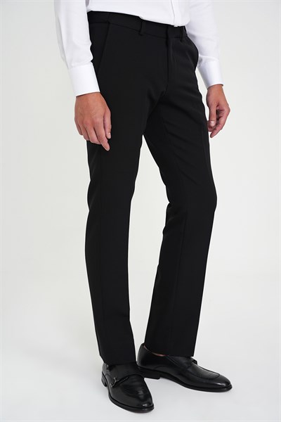 Comfort Fit Beli Lastikli Esnek Siyah Pantolon P 1169
