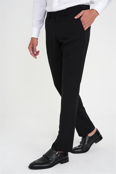 Comfort Fit Beli Lastikli Esnek Siyah Pantolon P 1169
