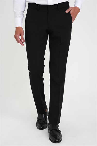 Comfort Fit Beli Lastikli Esnek Siyah Pantolon P 1169