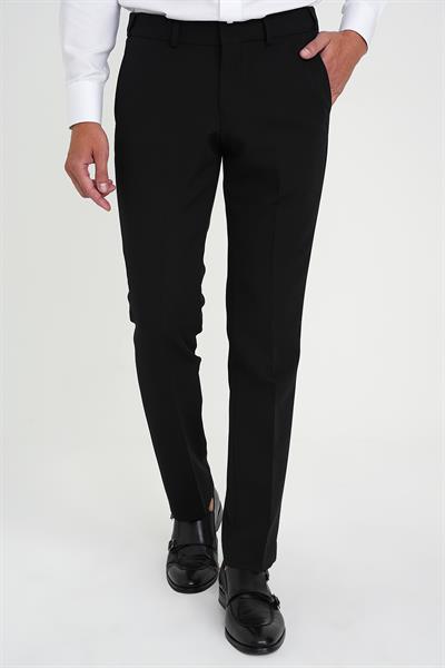 Comfort Fit Beli Lastikli Esnek Siyah Pantolon P 1169