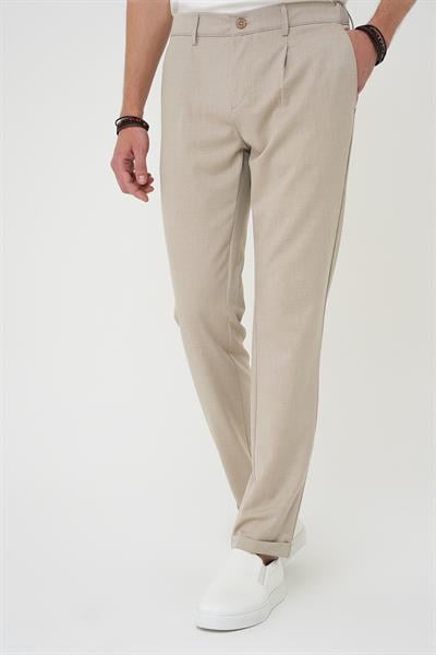 Comfort Fit Beli Lastikli Pileli Bej Jogger Pantolon  P 1182