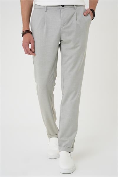 Comfort Fit Beli Lastikli Pileli Gri Jogger Pantolon  P 1182