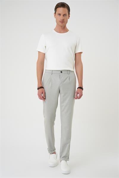 Comfort Fit Beli Lastikli Pileli Gri Jogger Pantolon  P 1182