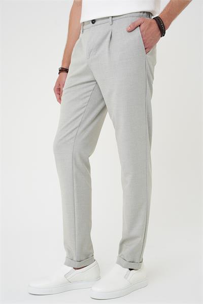Comfort Fit Beli Lastikli Pileli Gri Jogger Pantolon  P 1182
