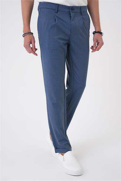 Comfort Fit Beli Lastikli Pileli İndigo Jogger Pantolon  P 1182