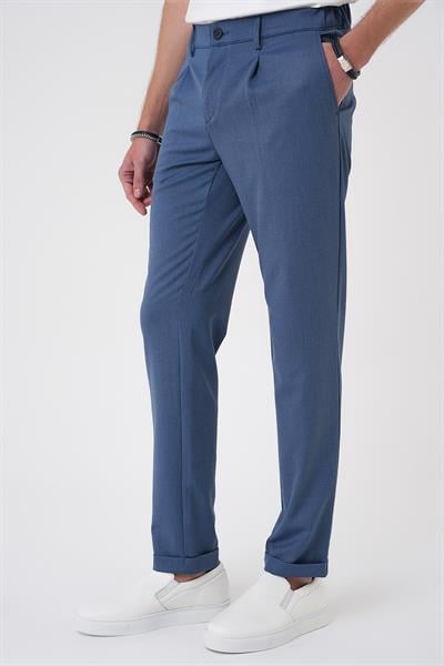 Comfort Fit Beli Lastikli Pileli İndigo Jogger Pantolon  P 1182
