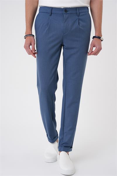 Comfort Fit Beli Lastikli Pileli İndigo Jogger Pantolon  P 1182