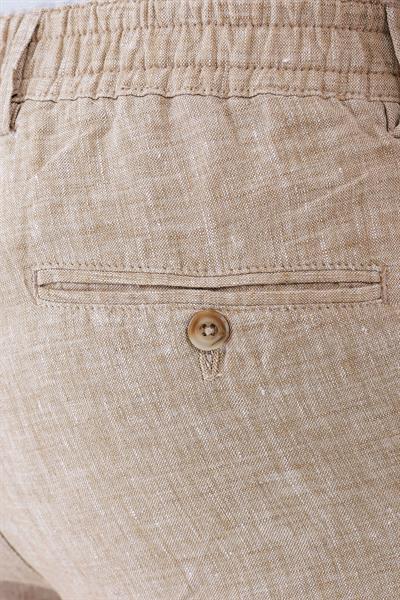 Comfort Fit Beli Lastikli Pileli Keten Casual Bej Pantolon P 1145