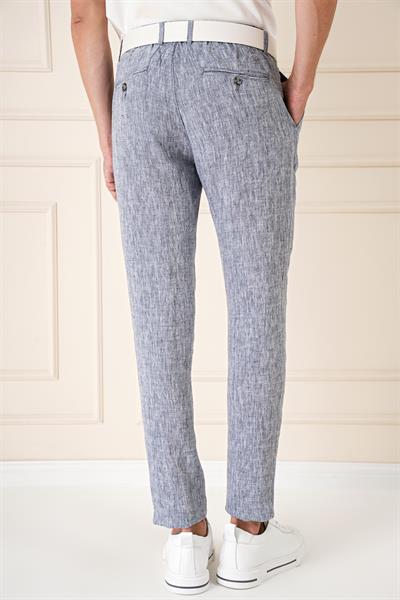 Comfort Fit Beli Lastikli Pileli Keten Casual Lacivert Pantolon P 1145