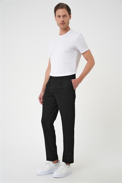 Comfort Fit Beli Lastikli Pileli Siyah Jogger Pantolon  P 1182