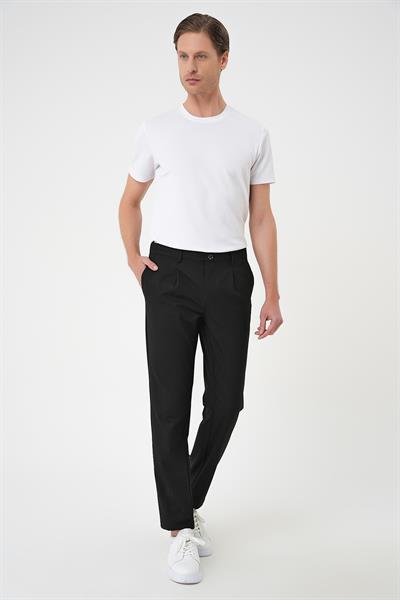 Comfort Fit Beli Lastikli Pileli Siyah Jogger Pantolon  P 1182