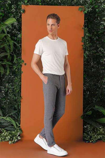Comfort Fit Beli Lastikli Pötikareli Casual Füme Pantolon P 1149