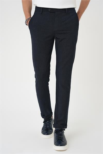 Comfort Fit Beli Lastikli Pötikareli Casual Lacivert 2 Pantolon P 1149
