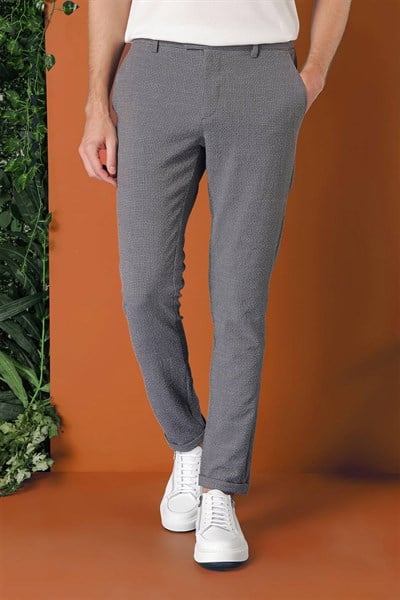 Comfort Fit Beli Lastikli Pötikareli Casual Füme Pantolon P 1149