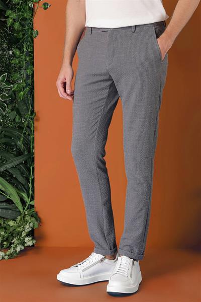 Comfort Fit Beli Lastikli Pötikareli Casual Füme Pantolon P 1149