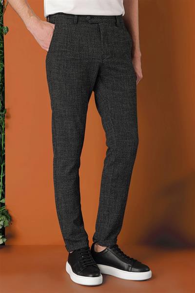 Comfort Fit Beli Lastikli Pötikareli Casual Siyah Pantolon P 1149