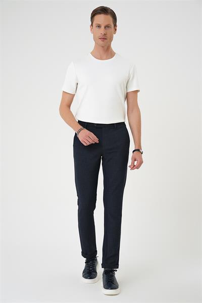 Comfort Fit Beli Lastikli Pötikareli Casual Lacivert 2 Pantolon P 1149