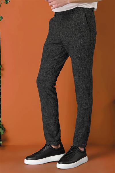 Comfort Fit Beli Lastikli Pötikareli Casual Siyah Pantolon P 1149