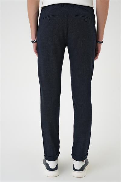 Comfort Fit Beli Lastikli Pötikareli Casual Lacivert 2 Pantolon P 1149