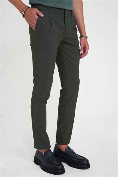 Comfort Fit Beli Lastikli Tek Pileli Dokulu Yeşil Pantolon P 1193